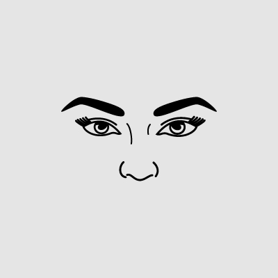 Schwarze Zeichnung von Augen, Augenbrauen und Nase auf grauem Hintergrund