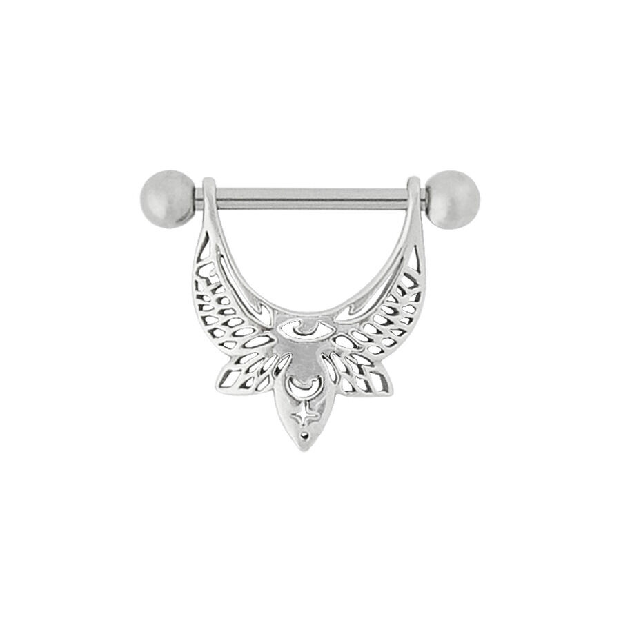 Silberner Mystic Moth Barbell, Länge 12 mm, auf weißem Hintergrund