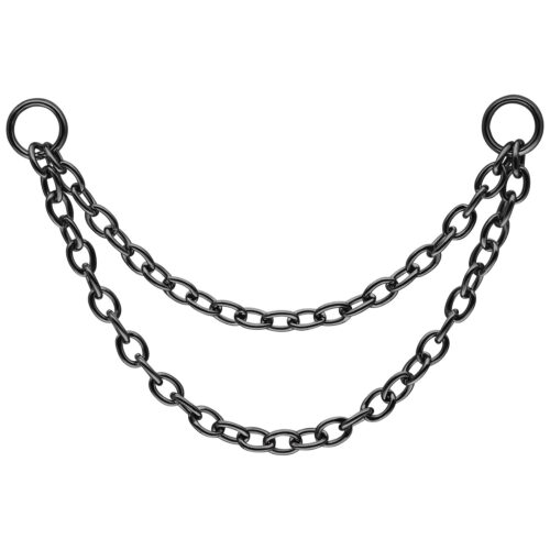 Schwarze doppelte Metallkette mit zwei Ringen, freigestellt auf weißem Hintergrund
