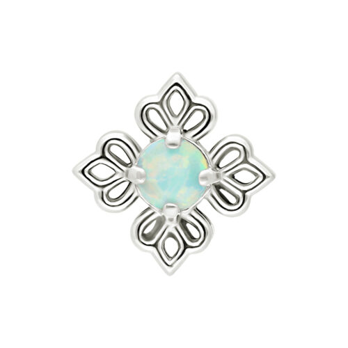 Blumenförmiger Aufsatz aus Weißgold mit synthetischem Opal, filigranes Design