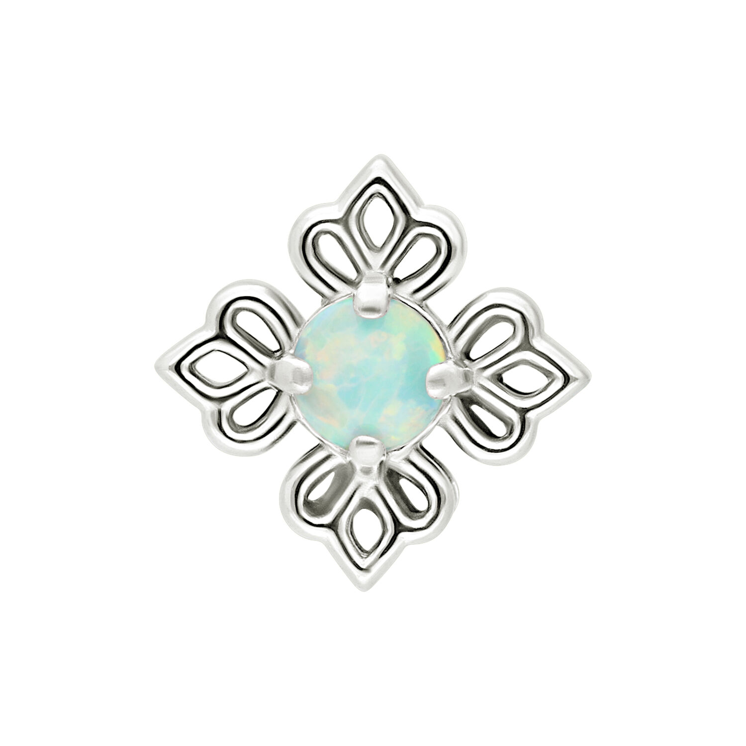 Blumenaufsatz mit synthetischem Opal Blumenförmiger Aufsatz aus Weißgold mit synthetischem Opal, filigranes Design