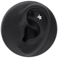 Silberner Stern-Piercing mit klarem Kristall an einem schwarzen Ohrmodell