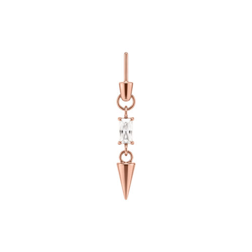 Roségoldener Piercingaufsatz mit klarem Kristall und konischer Spitze auf weißem Hintergrund