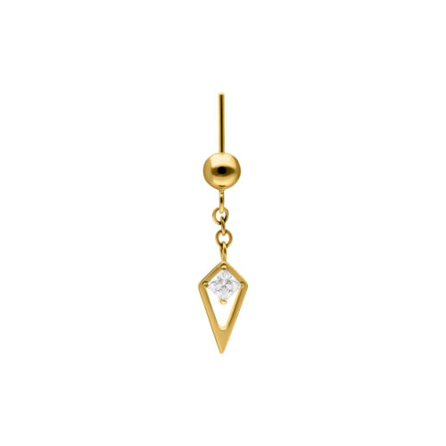 Goldener Piercingaufsatz mit klarem Kristall, hängend an einer Kette