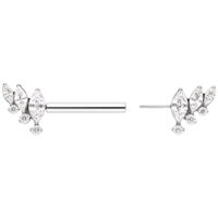 Silberne Barbell Piercings mit kristallbesetzten Flügeln auf weißem Hintergrund
