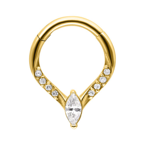 Goldener Piercing-Ring mit Kristallen und einem Tropfen-Design auf weißem Hintergrund