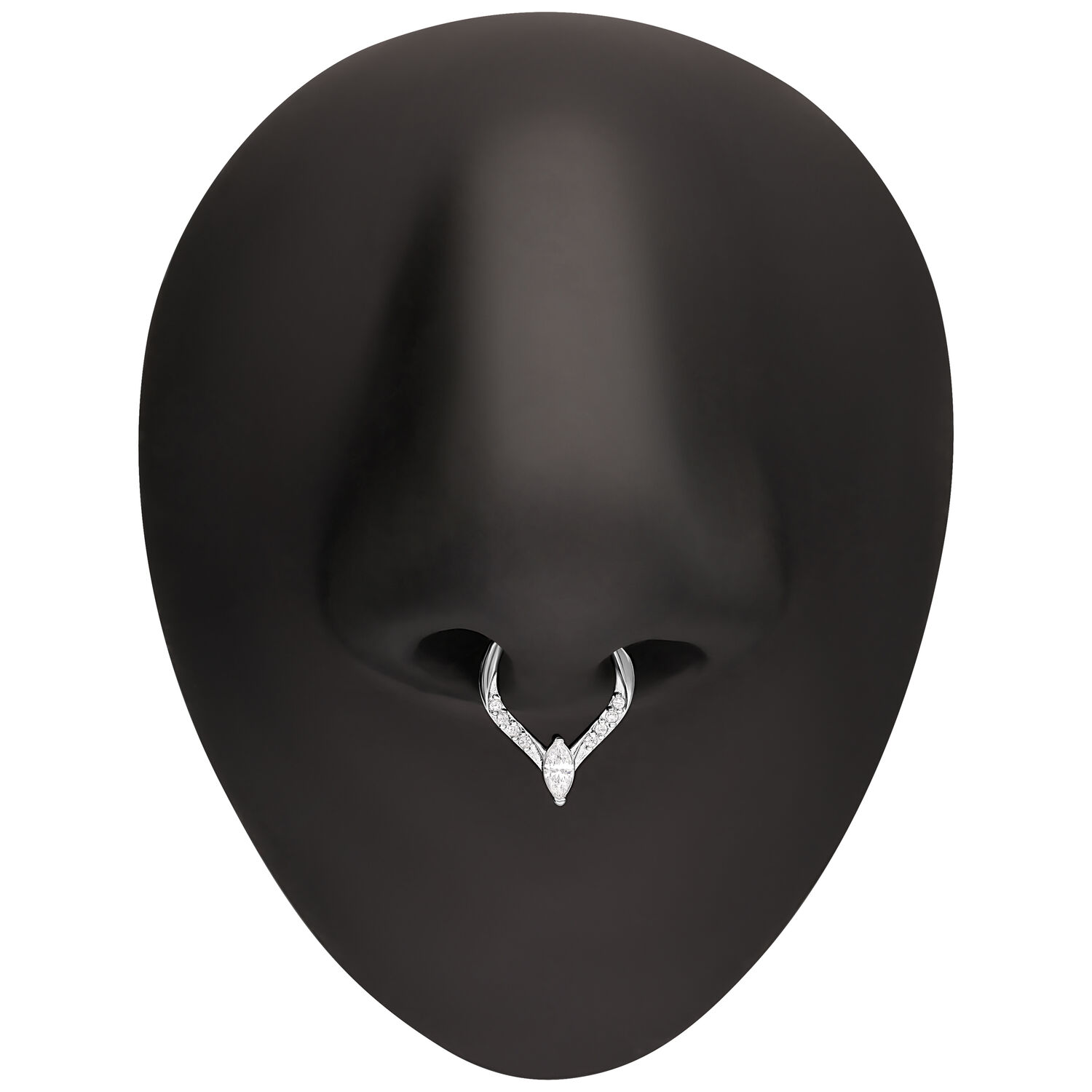 Silberner Kristall-Tropfen Septum Clicker Silberner Piercingring mit Kristall-Tropfen an schwarzer Nasenattrappe