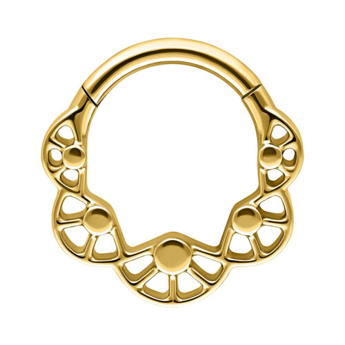 Goldener Septum Clicker mit blasenartigem Design auf weißem Hintergrund