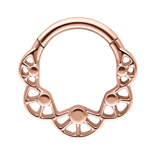 Roségoldener Bubble Plate Clicker mit dekorativen Ausschnitten.