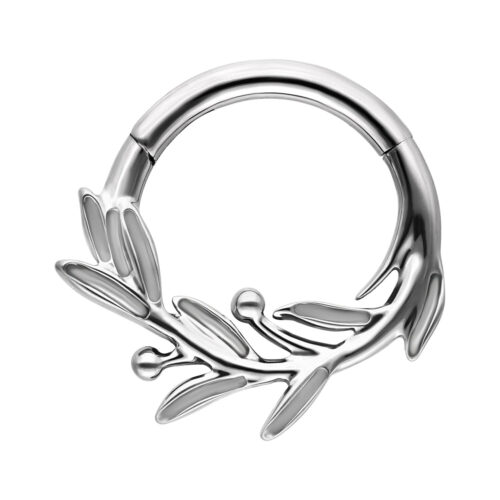 Silberner Clicker mit Olivenzweig-Design auf weißem Hintergrund
