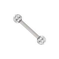 Silberner Titan Barbell mit klaren Kristallkugeln auf weißem Hintergrund