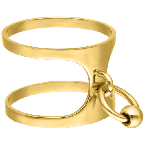 Goldener Ring mit zwei Bändern und kleinem Ringanhänger