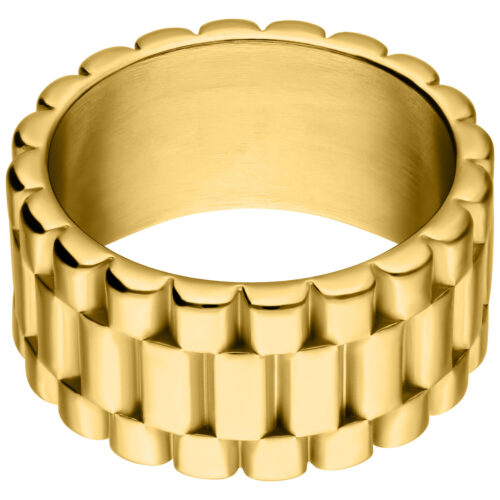 Goldener Fingerring mit geriffeltem Design, Größe 22,0 mm