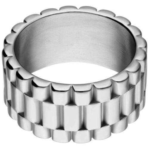 Silberner Ring aus Chirurgenstahl mit breitem, geripptem Design