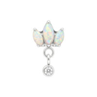 Lotusförmiger Aufsatz aus Opal mit kleinem Diamantanhänger, silberfarben