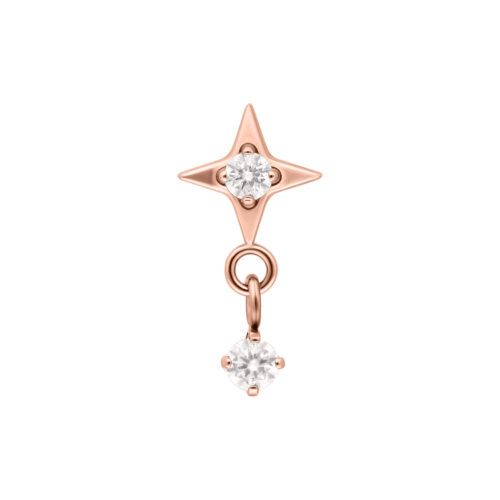 Roségoldener Ohrring in Sternform mit Zirkonia-Anhänger auf weißem Hintergrund
