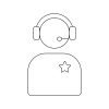 Schwarz-weißes Icon eines Support-Mitarbeiters mit Headset und Stern-Abzeichen
